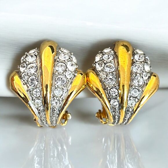 Never Worn Vintage Joan Rivers Earrings Gold Plated Pave Crystals Clip On  12L - Picture 1 of 6